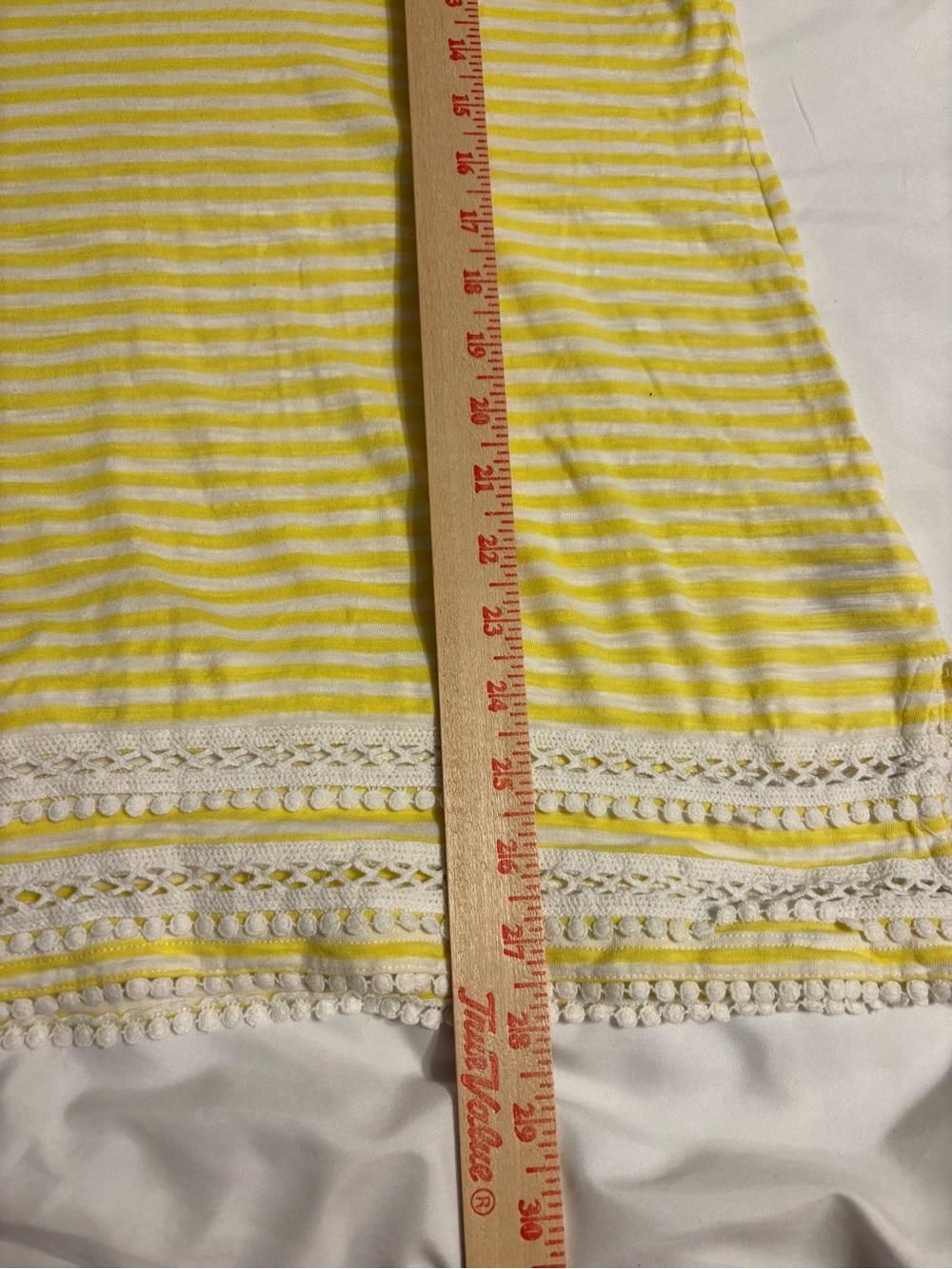 Talbots XL Yellow White Striped Lace Trim Tee Crochet Hem Soft Cotton Modal Top - Picture 4 of 7